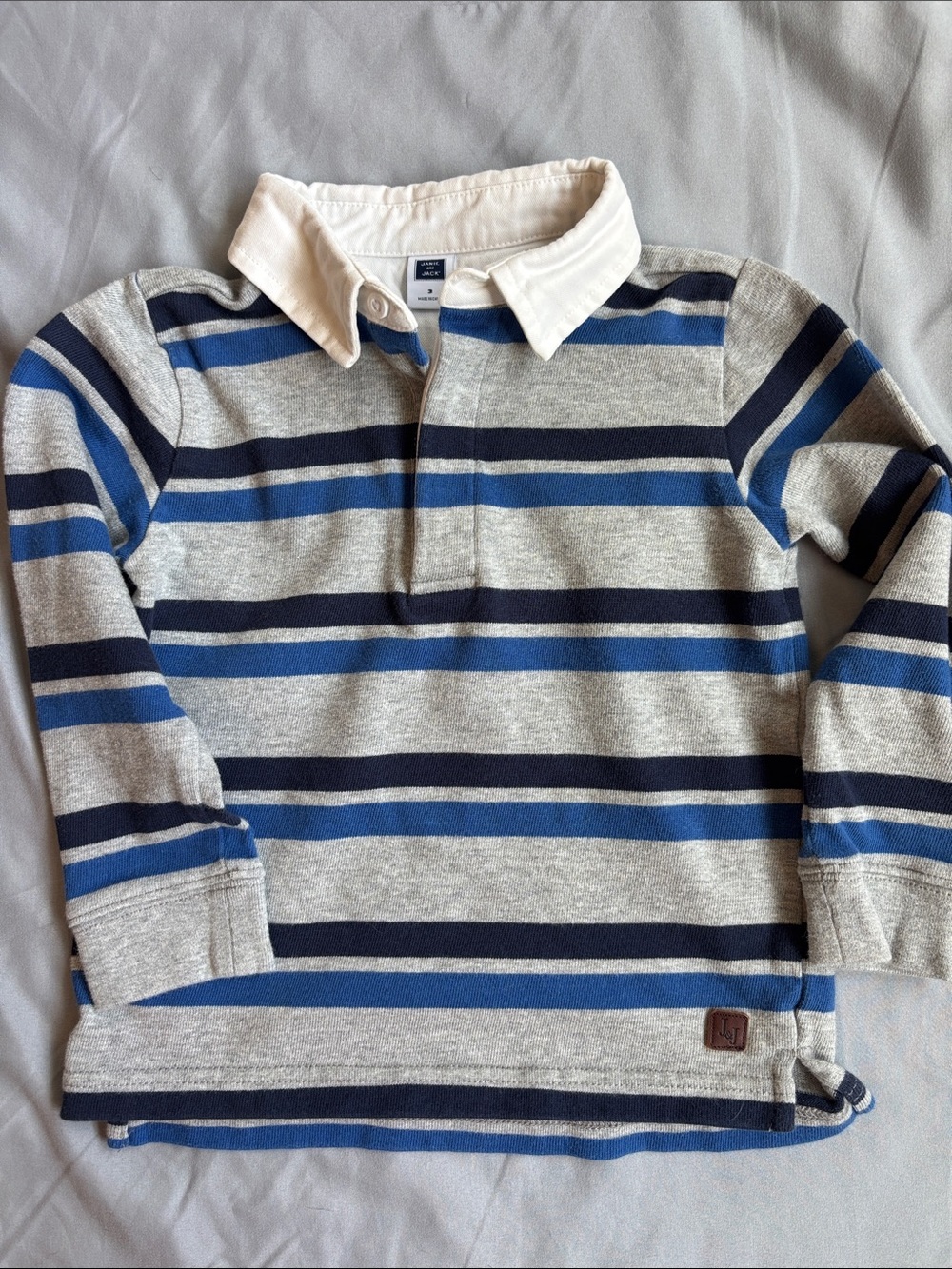 Janie and Jack Gray, Navy & Blue Striped Polo Sweatshirt